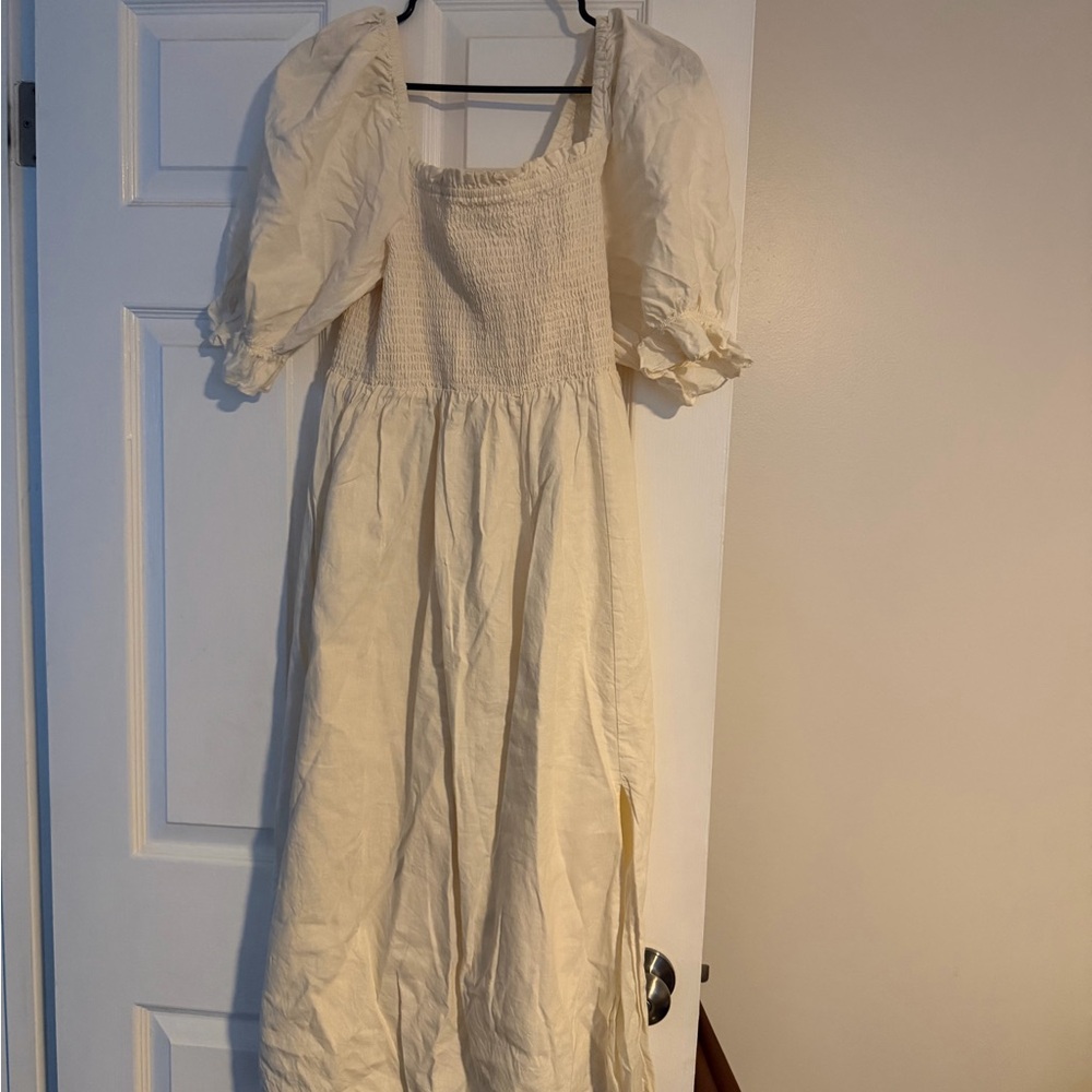 GAP Cream Midi Dress with Puff Sleeves